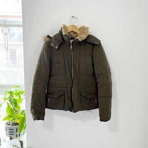 Zara Army Green Puffer Zip Jacket Size Medium